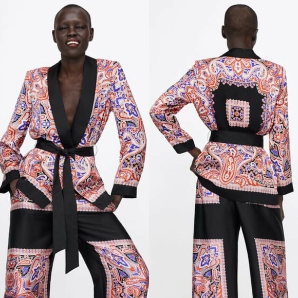 Zara Paisley Printed Laped Collar Flowy Blazer - Picture 6 of 13